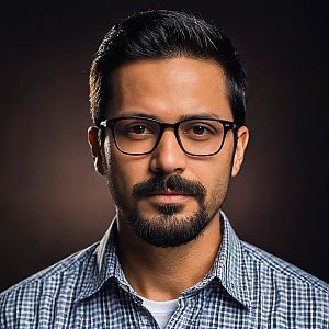 Confident Man in Glasses and Checkered Shirt