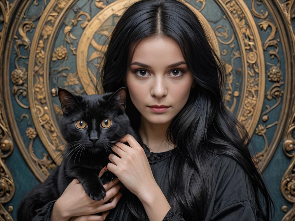 Emo Girl with Black Cat Portrait