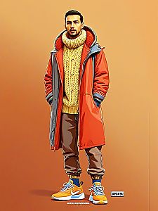 Stylish Man in Chunky Yellow Knit Sweater and Orange Coat
