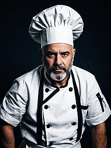 Portrait of Man in Chef Costume with Dramatic Studio Lighting