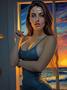Woman Posing by Sunset Window