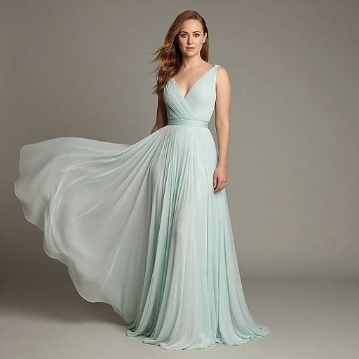 Elegant Woman in Flowing Light Mint Green Gown