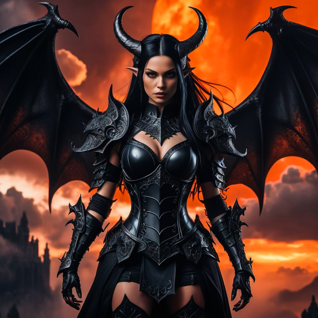 Fierce Warrior in Black Armor with Wings