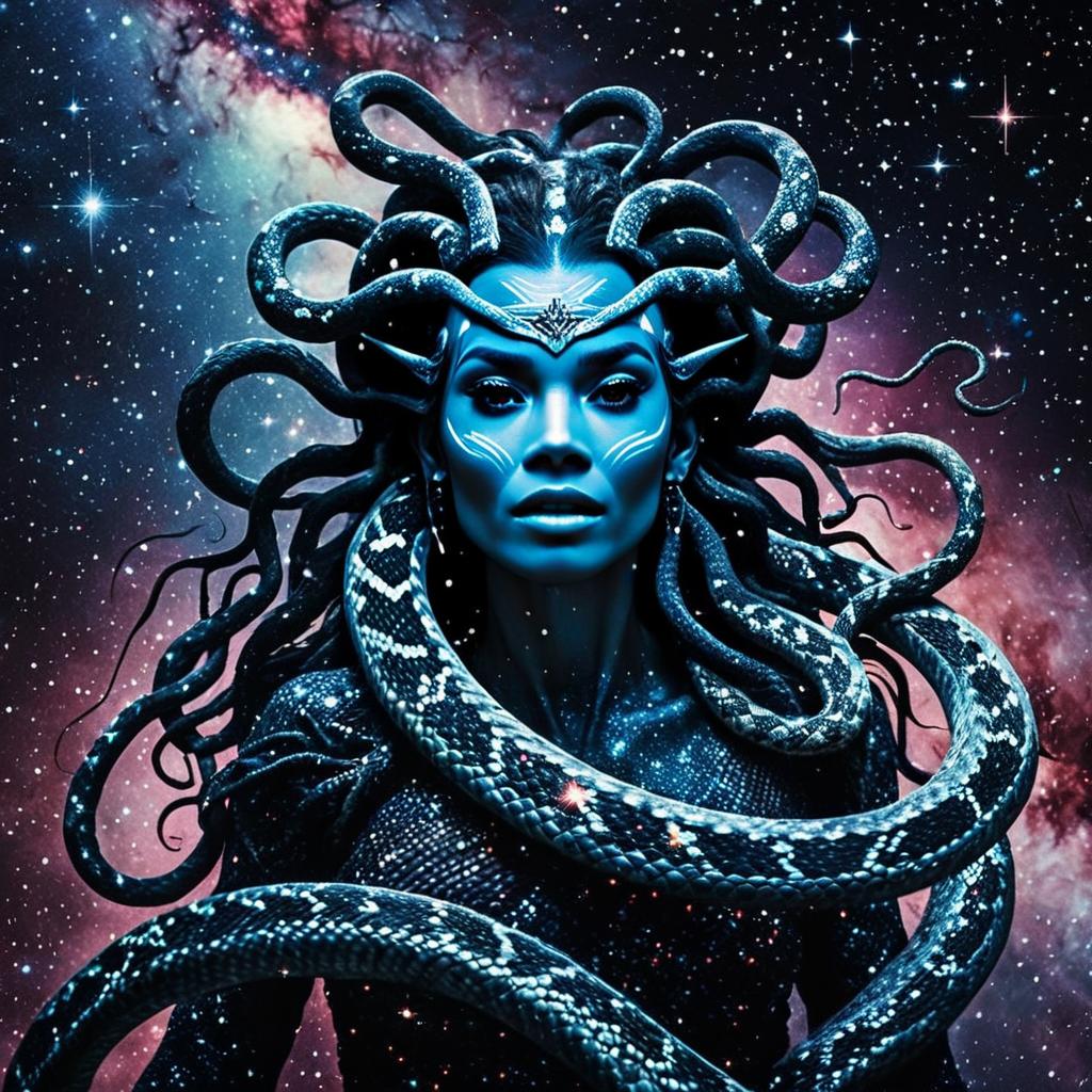 Medusa-Inspired Woman with Cosmic Snakes Digital Artwork