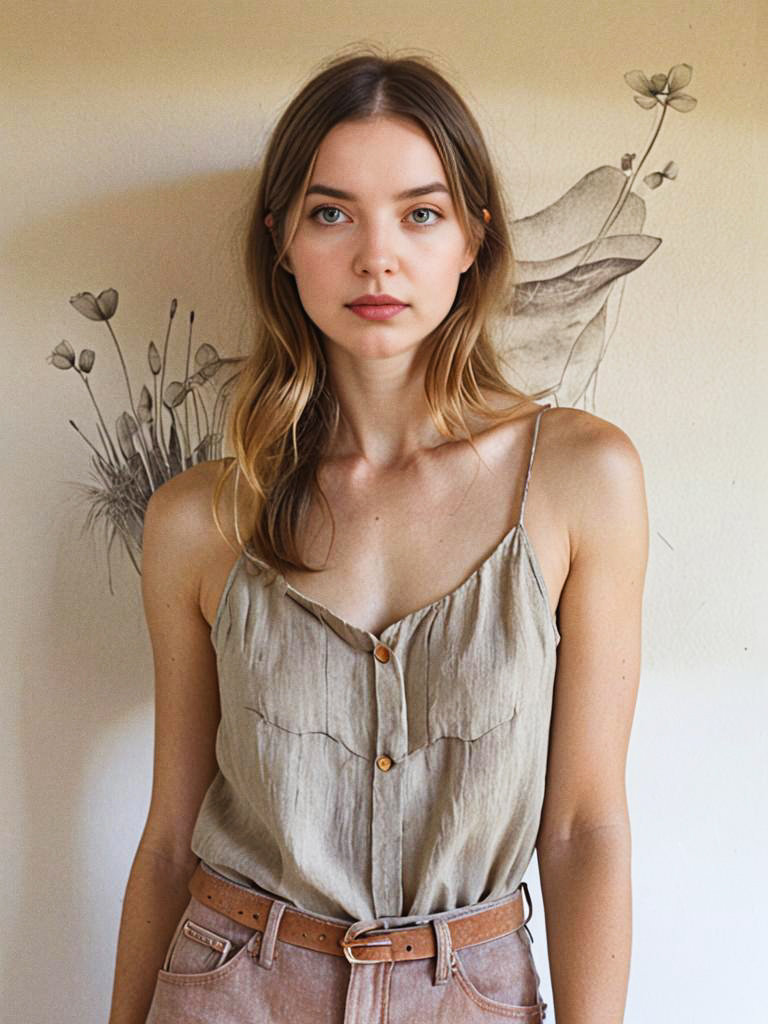 Serene Woman Portrait with Floral Backdrop