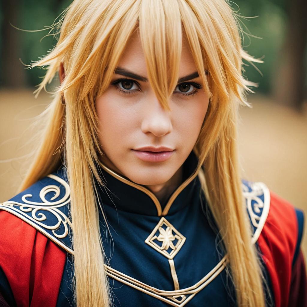 Terumi Afuro Anime Cosplay Portrait with Blonde Hair and Ornate Costume
