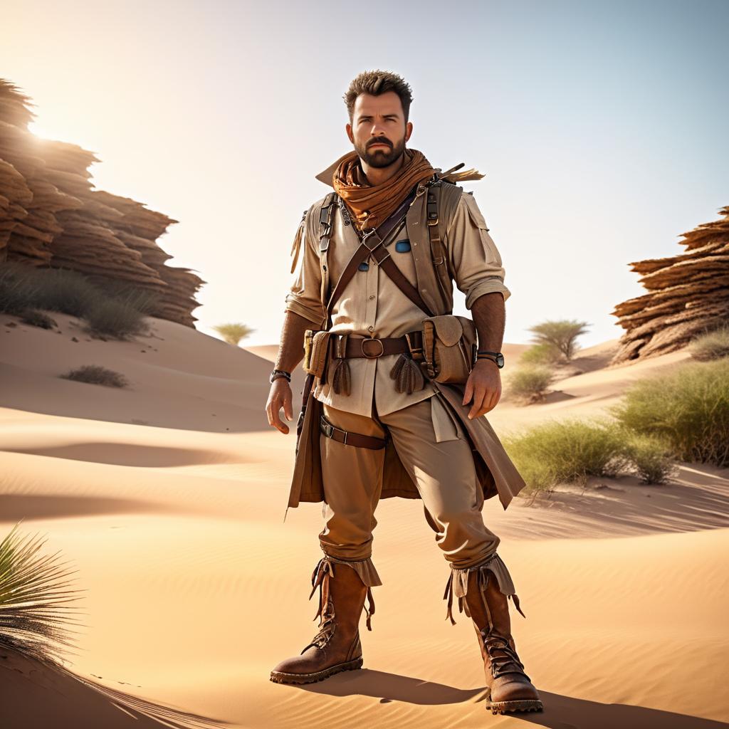 Rugged Explorer in Desert Landscape