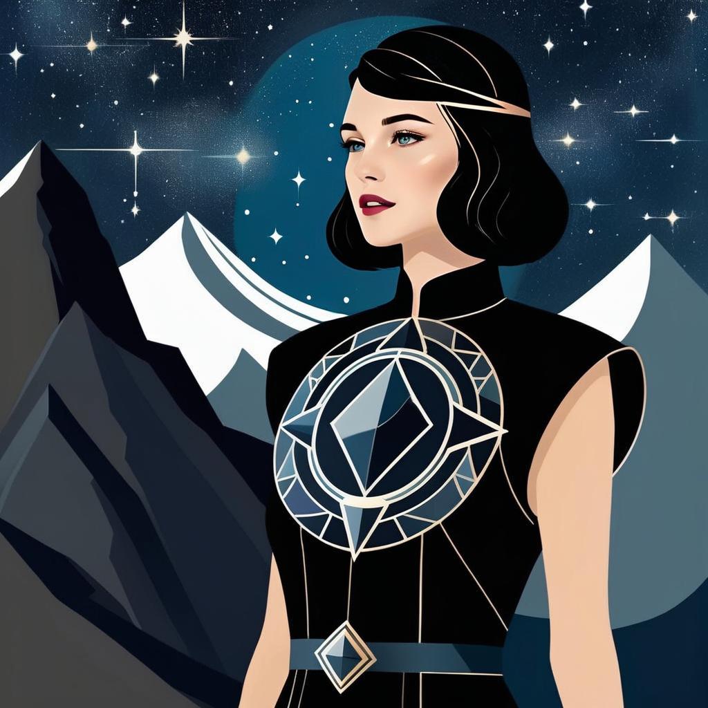 Futuristic Woman in Starry Night with Mountains Futuristic Woman in Starry Night with Mountains