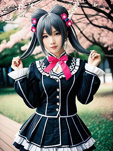 Realistic Ranko Kanzaki Cosplay Woman in Elegant Gothic Outfit