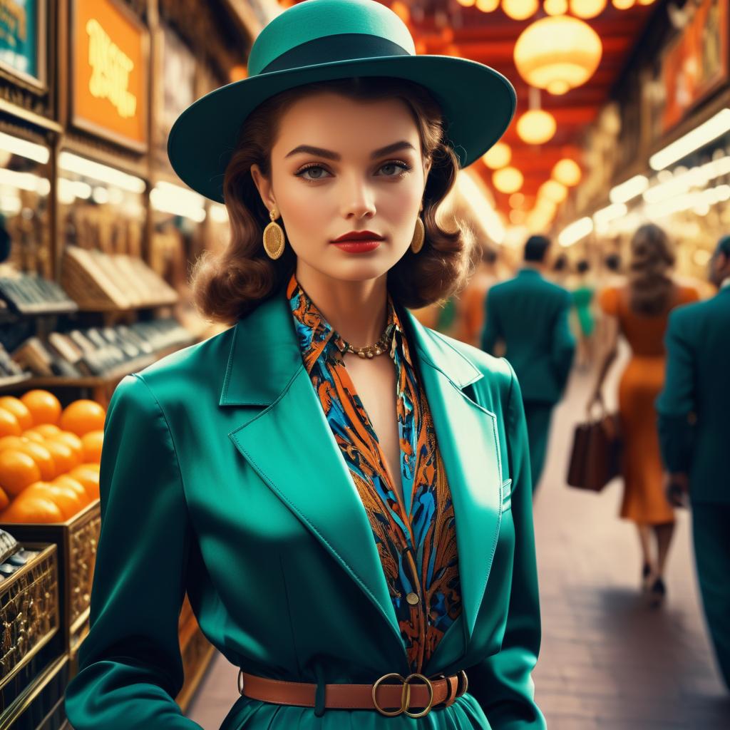 Elegant Woman in Teal Outfit at Market