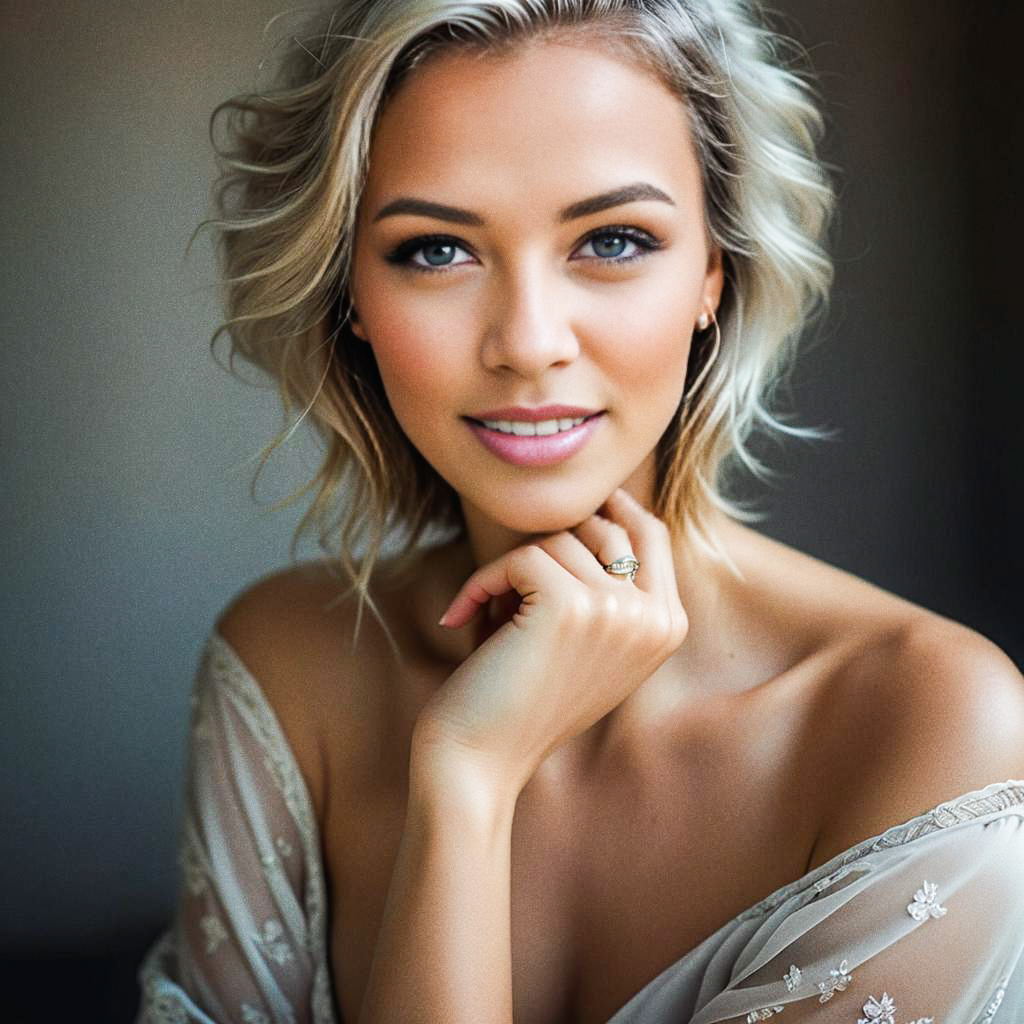 Young Woman with Tousled Blonde Hair and Soft Smile