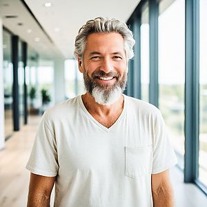 Cheerful Middle-Aged Man in Modern Office