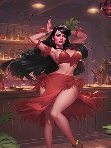 Confident Woman in Flowing Red Outfit Dance Pose