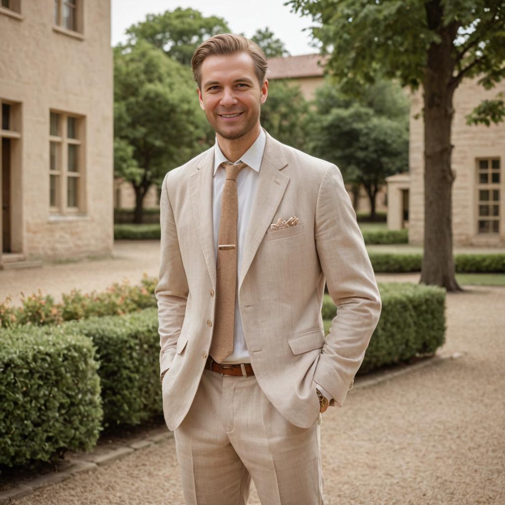 Confident Man in Beige Suit