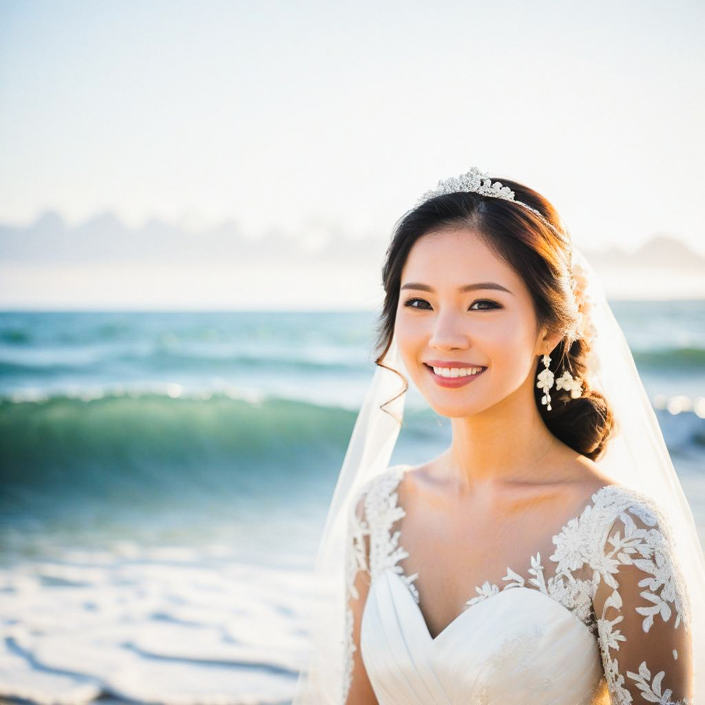 Radiant Bride by Ocean Shore