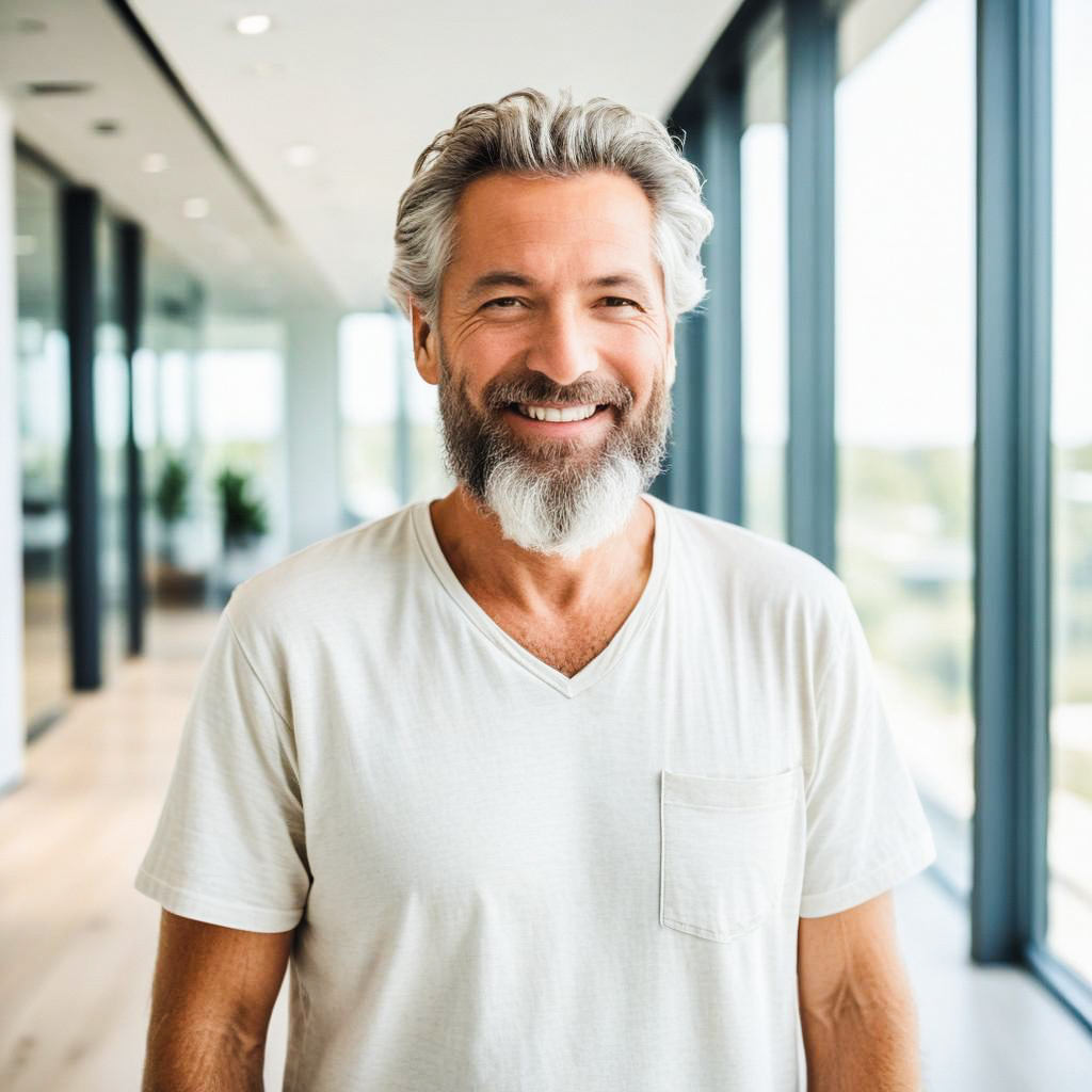 Cheerful Middle-Aged Man in Modern Office Cheerful Middle-Aged Man in Modern Office