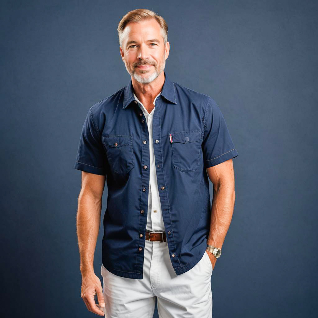 Stylish Mature Man in Navy Shirt