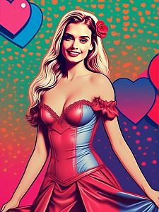 Vibrant Pop Art Portrait of Smiling Woman with Flower
