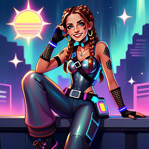 Cyberpunk Gen Z Woman in Neon Cityscape Digital Art