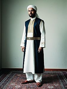 Man in Muslim Traditional Costume Photorealistic Full Body Editorial Portrait