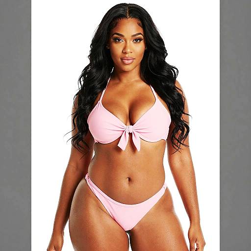 Confident Woman in Stylish Light Pink Bikini