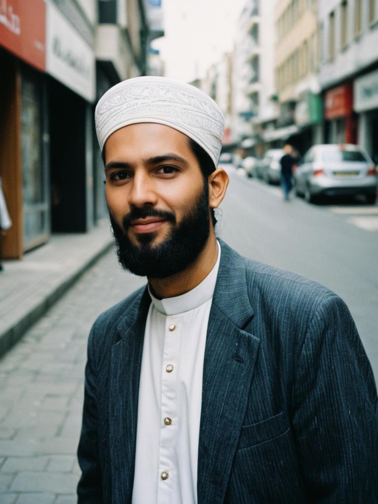 Candid Street-Style Portrait of Man in Muslim Traditional Costume
