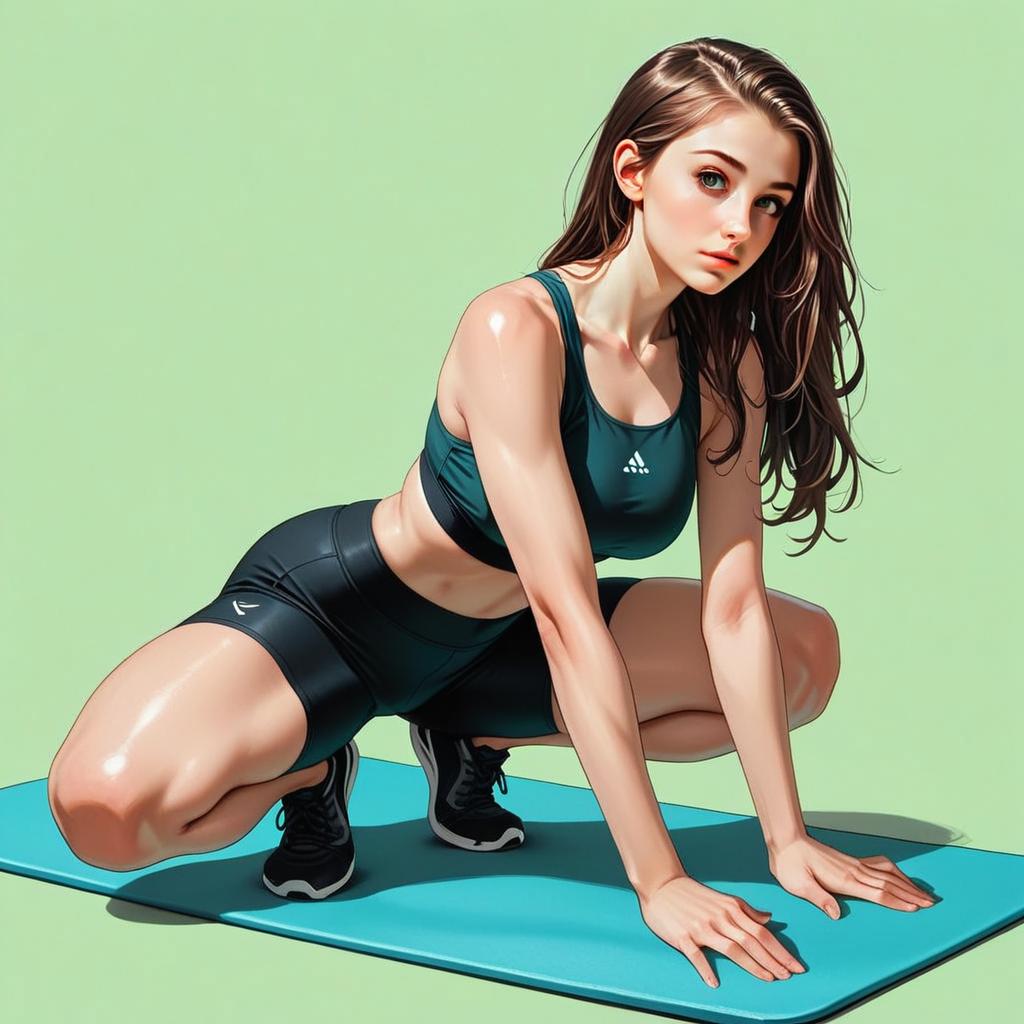 Fit Woman on Blue Exercise Mat Fit Woman on Blue Exercise Mat
