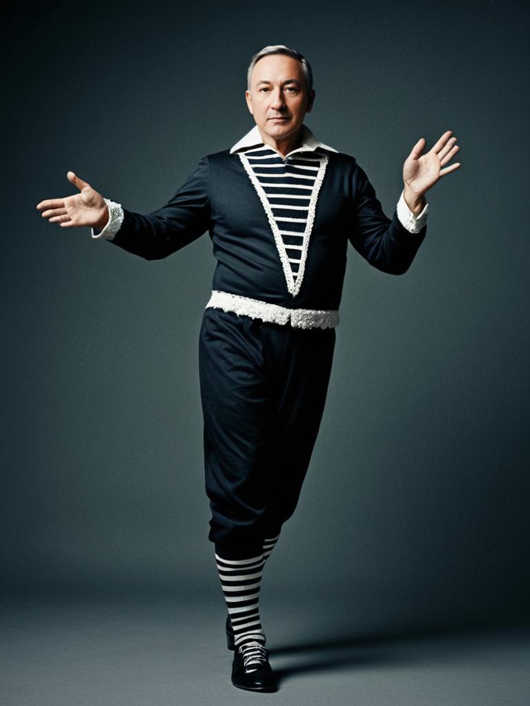 Man in One-Legged Striped Costume Photorealistic Detailed Studio Portrait