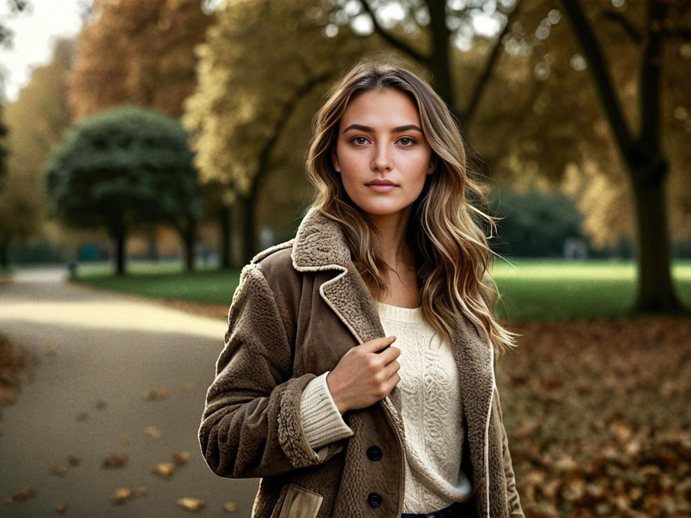 Confident Woman in Autumn Park