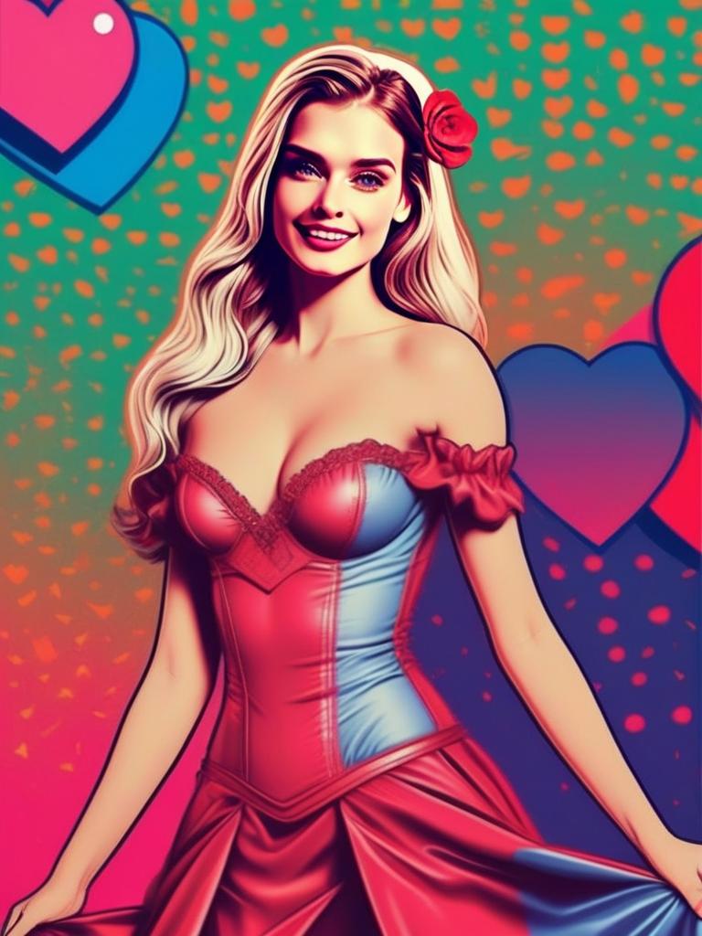 Vibrant Pop Art Portrait of Smiling Woman with Flower