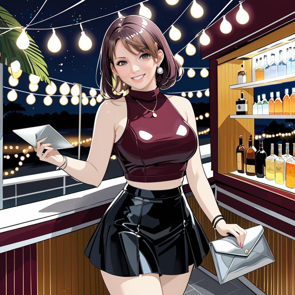 Anime Woman in Evening Setting with Cocktail