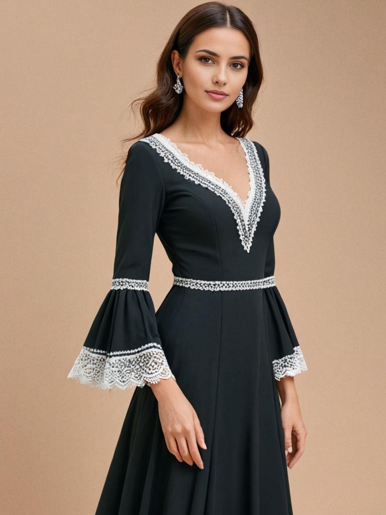 Elegant Black Dress with Lace Detailing