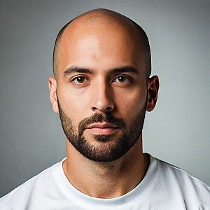 Serious Man with Shaved Head and Beard