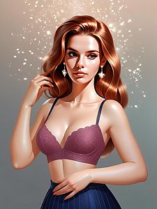 Elegant Red-Haired Woman in Lace Bralette Digital Portrait