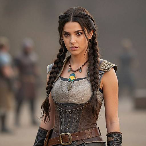 Medieval Fantasy Warrior Woman in Leather Armor with Braided Hair