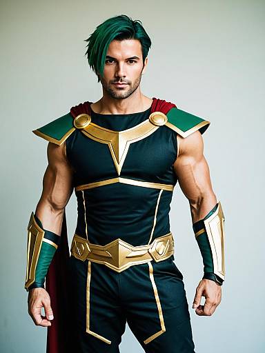 Achilles Inspired Warrior Costume with Green and Gold Armor