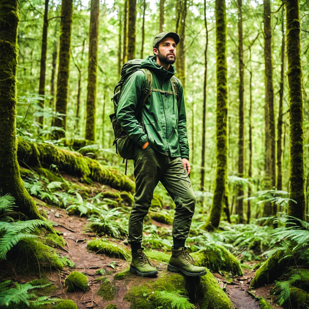 Man in Green Hiking Outfit in Forest