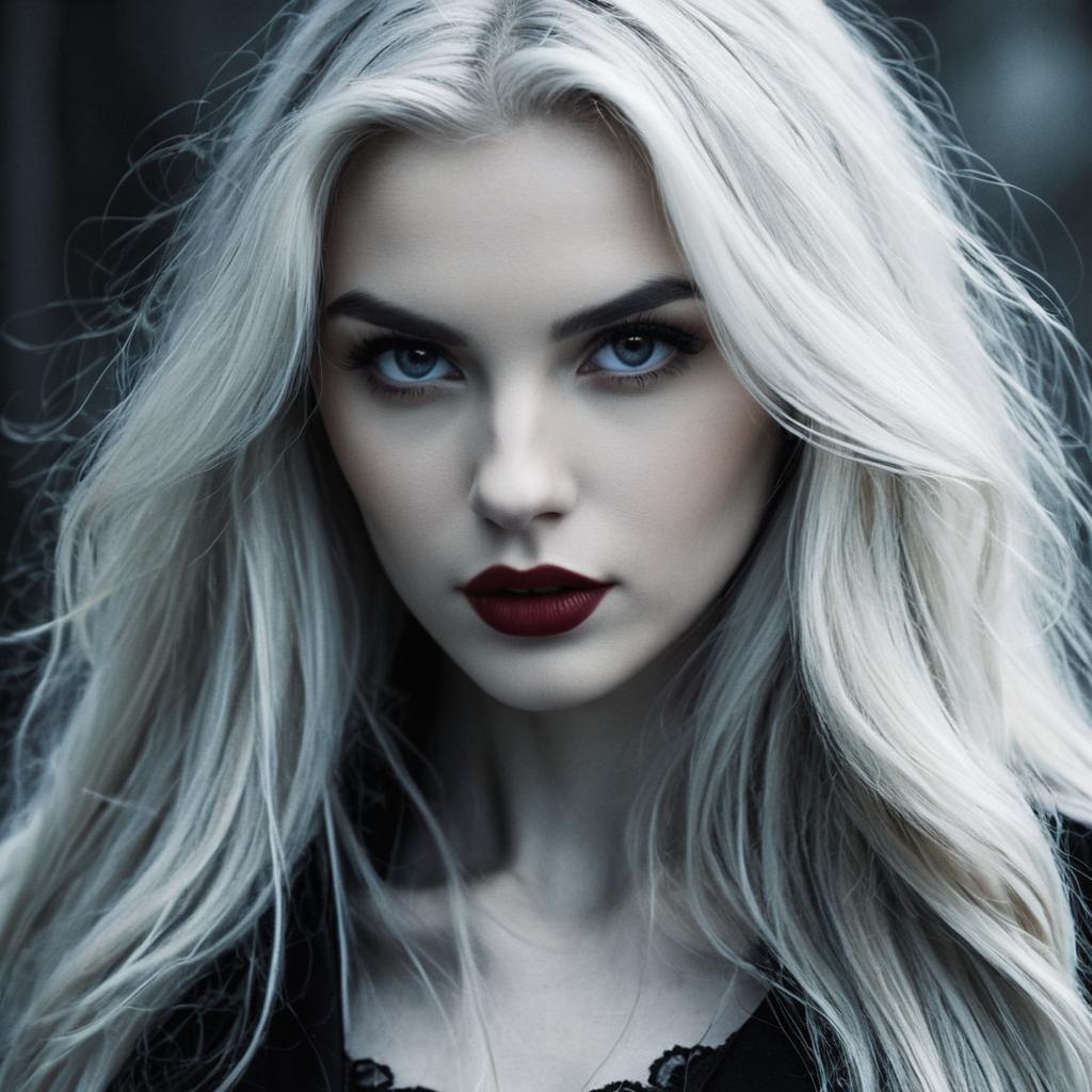 Portrait of Woman with Platinum Blonde Hair and Red Lipstick