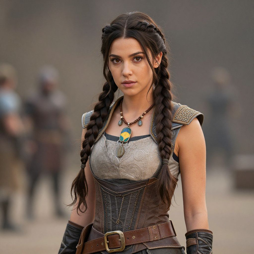 Medieval Fantasy Warrior Woman in Leather Armor with Braided Hair
