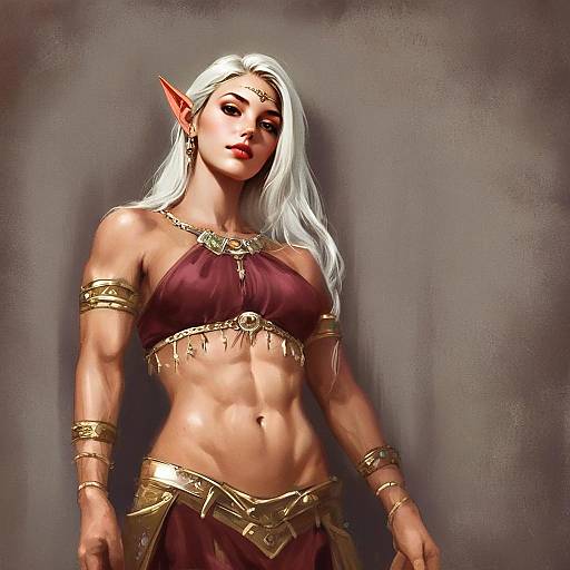 Fantasy Elf Woman Warrior with White Hair and Gold Armor Digital Art