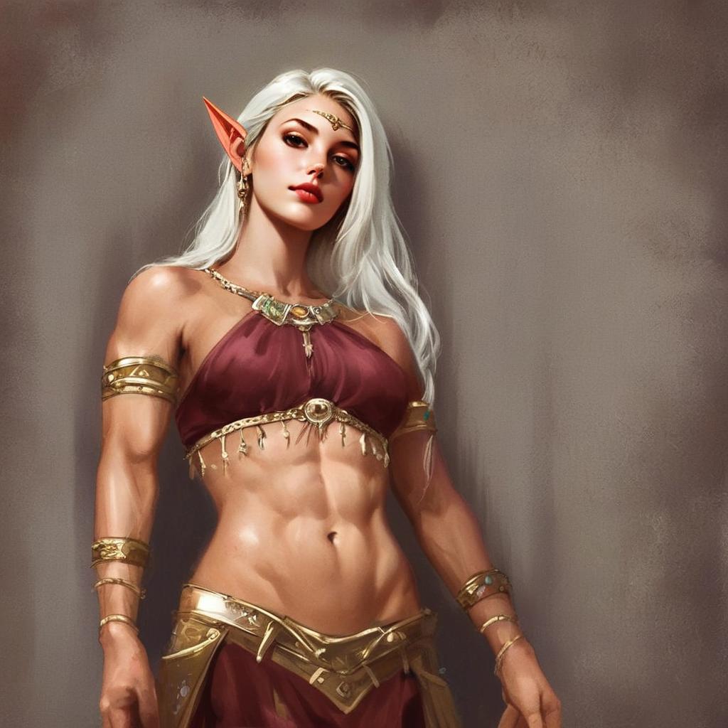 Fantasy Elf Woman Warrior with White Hair and Gold Armor Digital Art