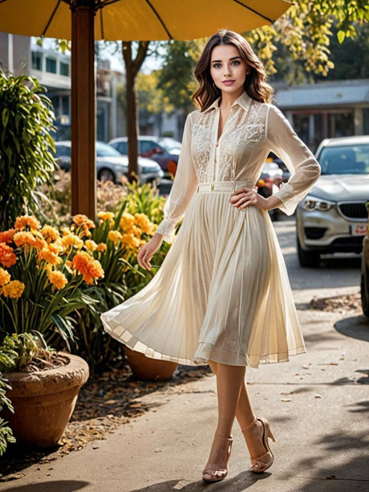 Stylish Woman in Chic Dress in Urban Setting