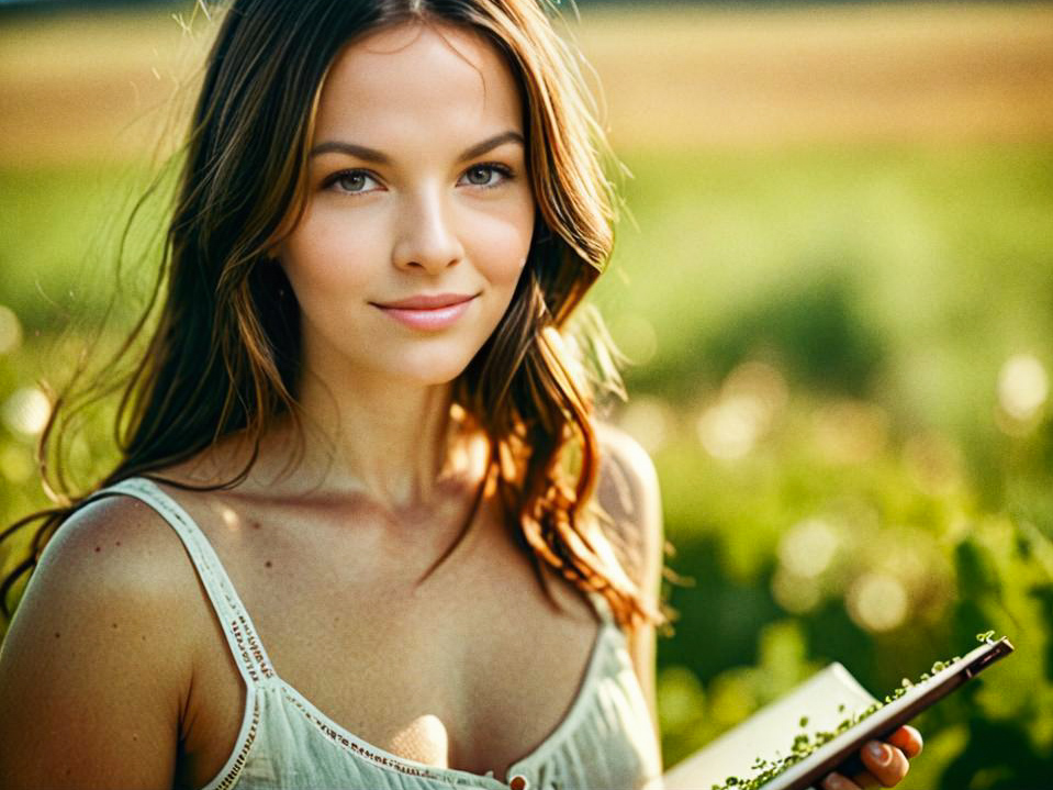 Young Woman in Nature with Notebook