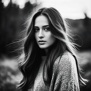 Black and White Portrait of a Young Woman