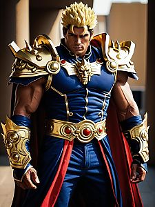 Man Cosplay Wearing Raoh Costume Realistic Photo Dressed as Raoh