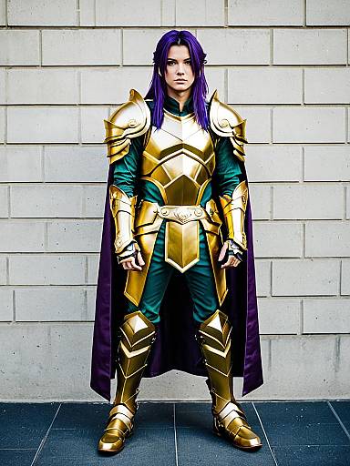 Hachisuka Kotetsu Cosplay in Golden Armor with Purple Cape