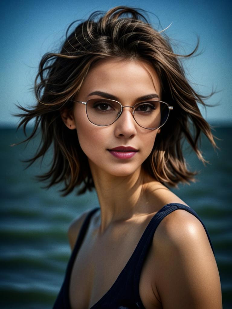 Young Woman with Glasses by the Ocean