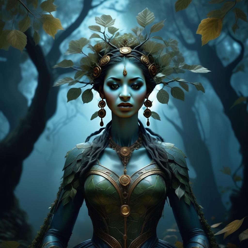Mystical Woman in Forest-Themed Outfit Mystical Woman in Forest-Themed Outfit
