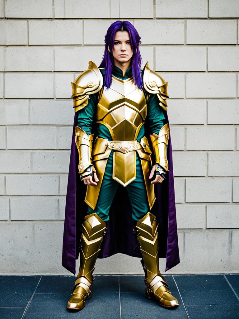 Hachisuka Kotetsu Cosplay in Golden Armor with Purple Cape