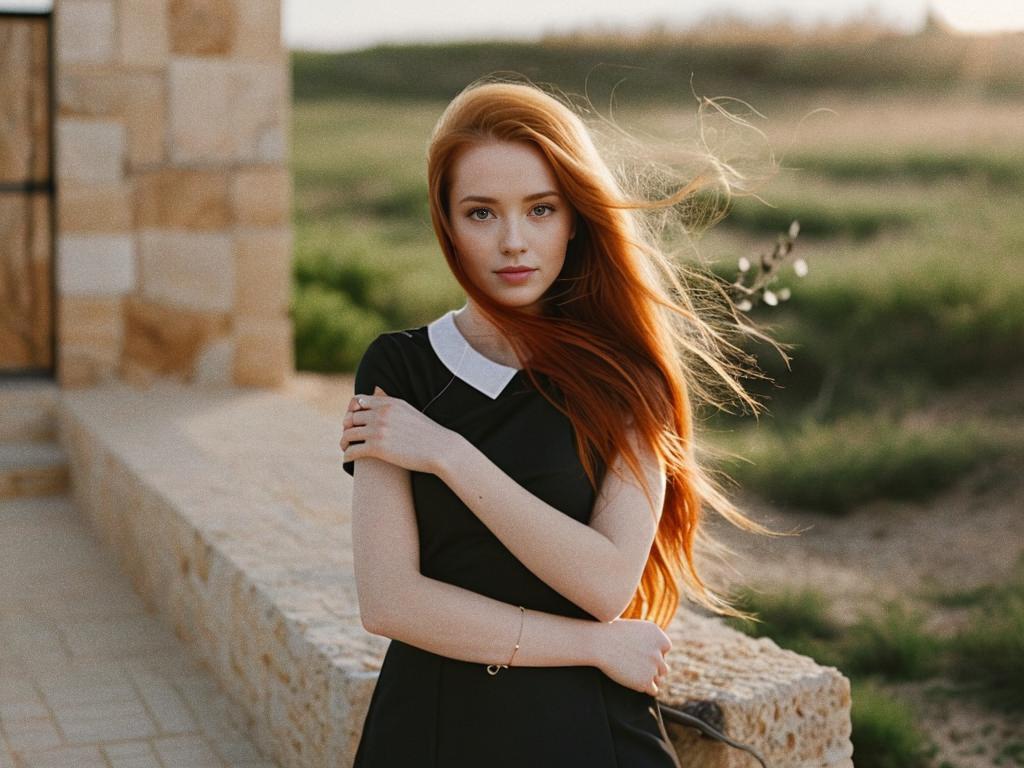 Young Woman with Red Hair in Nature